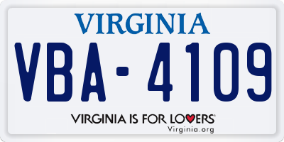 VA license plate VBA4109