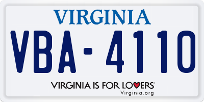 VA license plate VBA4110