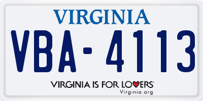 VA license plate VBA4113
