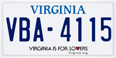 VA license plate VBA4115