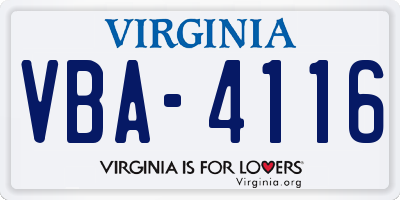 VA license plate VBA4116