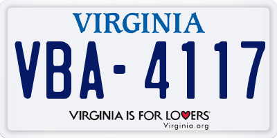 VA license plate VBA4117