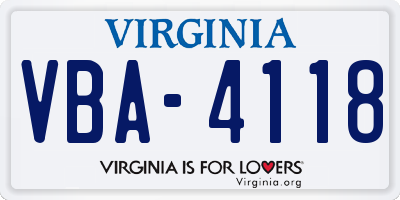 VA license plate VBA4118