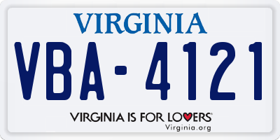 VA license plate VBA4121