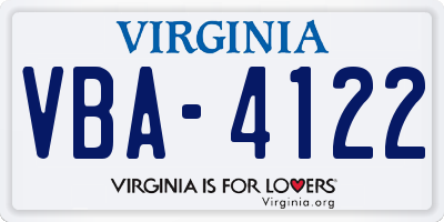 VA license plate VBA4122