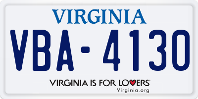 VA license plate VBA4130