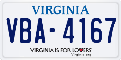 VA license plate VBA4167
