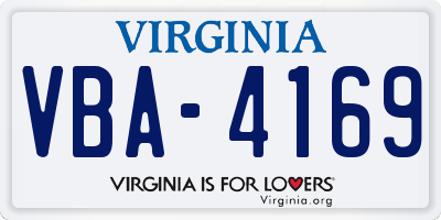 VA license plate VBA4169