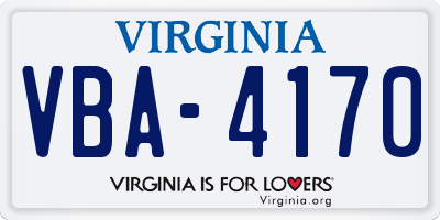 VA license plate VBA4170