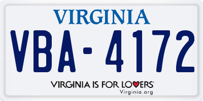 VA license plate VBA4172