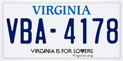 VA license plate VBA4178