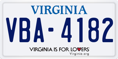 VA license plate VBA4182