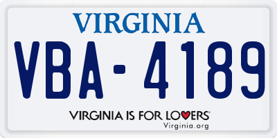VA license plate VBA4189