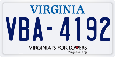 VA license plate VBA4192