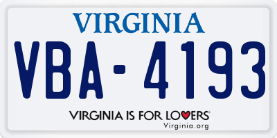 VA license plate VBA4193