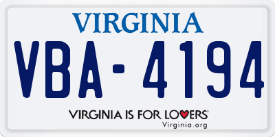 VA license plate VBA4194