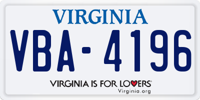 VA license plate VBA4196