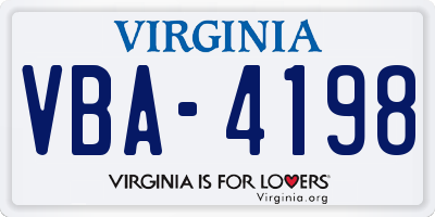 VA license plate VBA4198