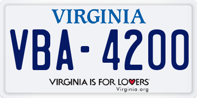 VA license plate VBA4200