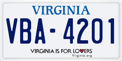 VA license plate VBA4201