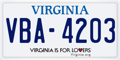 VA license plate VBA4203