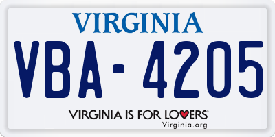 VA license plate VBA4205