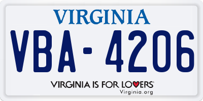 VA license plate VBA4206