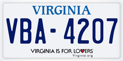 VA license plate VBA4207