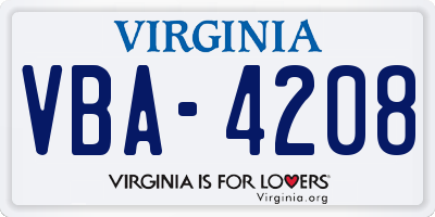 VA license plate VBA4208