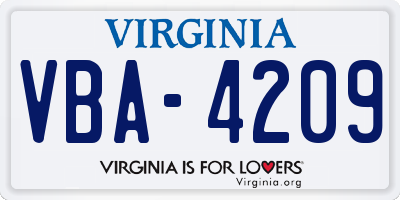 VA license plate VBA4209