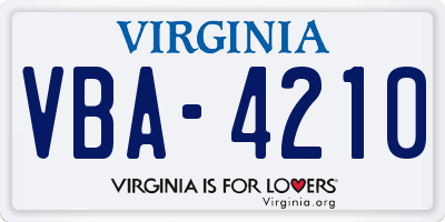 VA license plate VBA4210