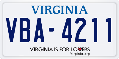 VA license plate VBA4211
