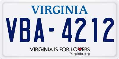 VA license plate VBA4212