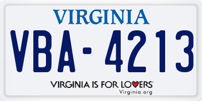 VA license plate VBA4213