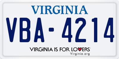 VA license plate VBA4214