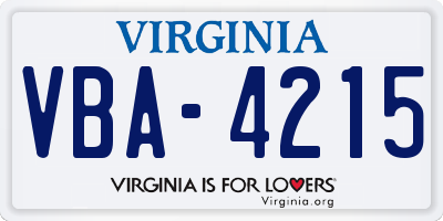 VA license plate VBA4215