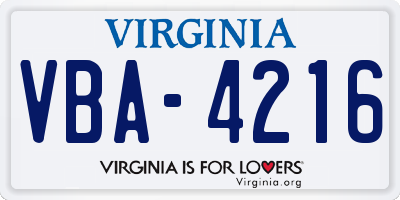 VA license plate VBA4216