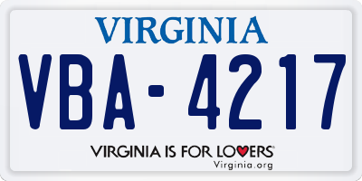 VA license plate VBA4217