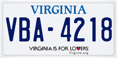 VA license plate VBA4218