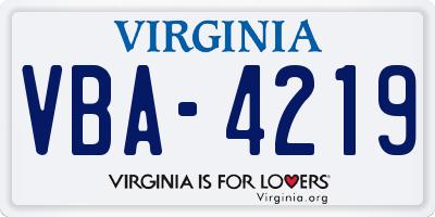 VA license plate VBA4219