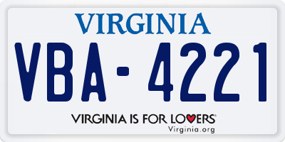 VA license plate VBA4221