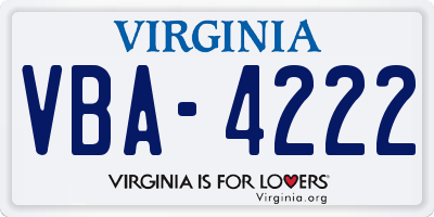 VA license plate VBA4222