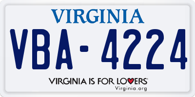 VA license plate VBA4224