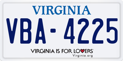 VA license plate VBA4225