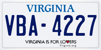 VA license plate VBA4227