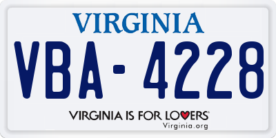 VA license plate VBA4228