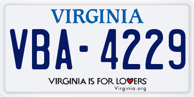VA license plate VBA4229