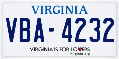 VA license plate VBA4232