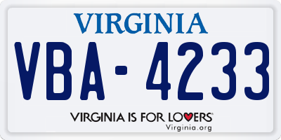 VA license plate VBA4233