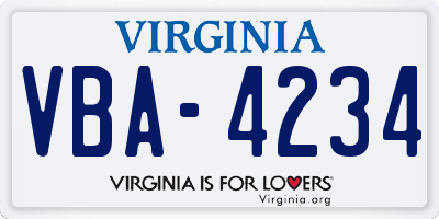 VA license plate VBA4234